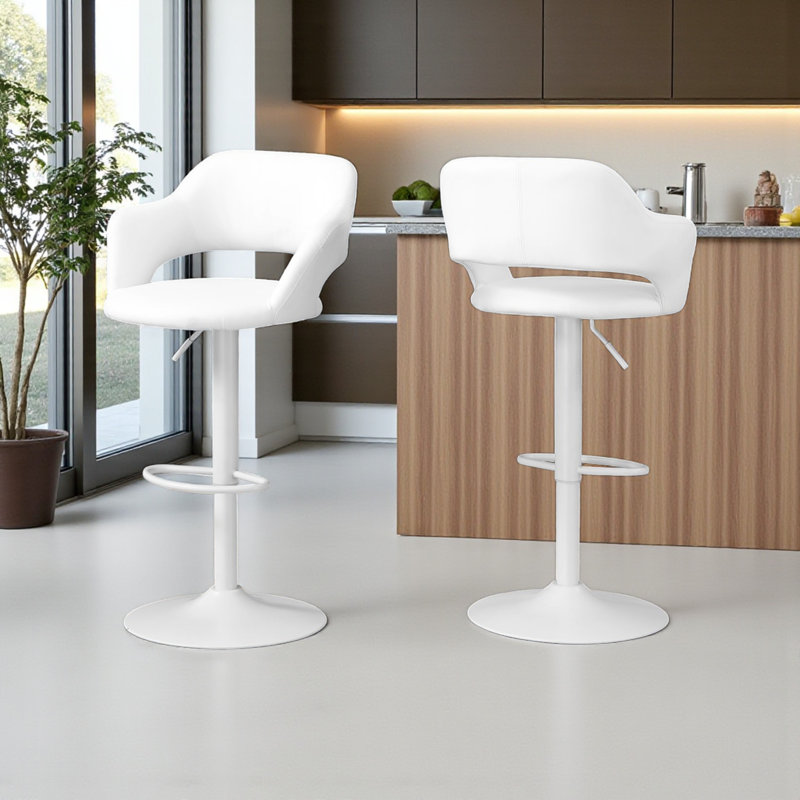 Tabouret de bar pivotant à base piédestal en cuir / blanc Mckinley, H 41,25 po x P 20,74 po x l 22,24 po