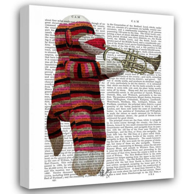 Trinx Fab Funky Gallery Wrapped Canvas Art Titled: Sock Monkey Playing Trumpet