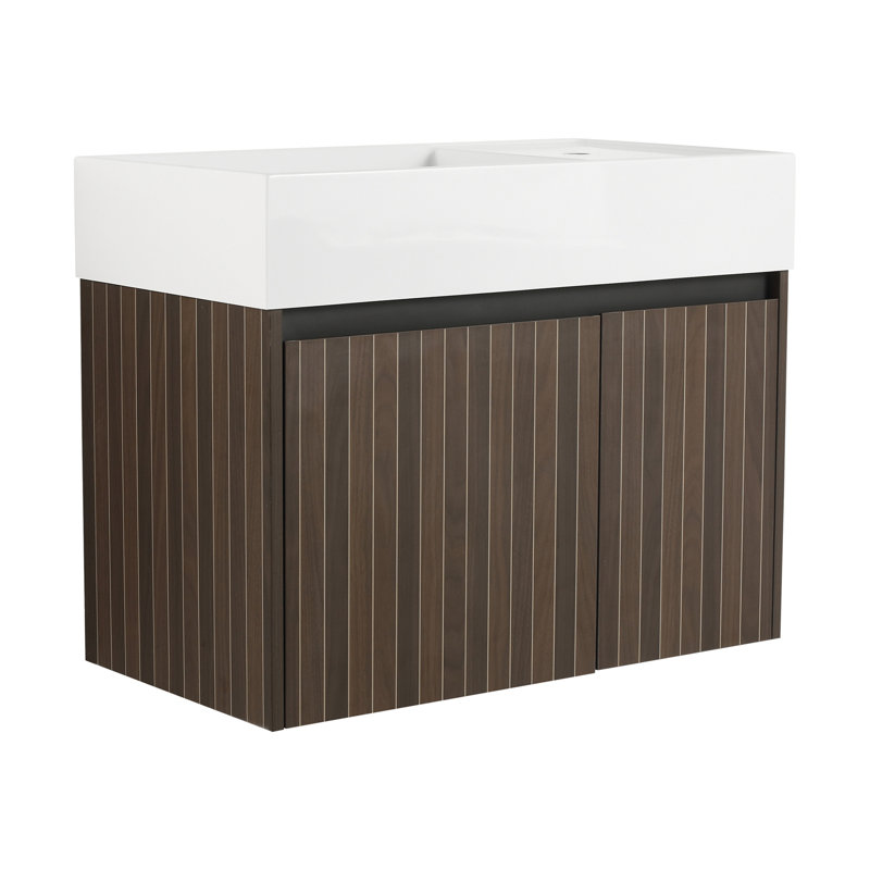 Armoire de salle de bain 30 po avec lavabo, Argent / rayure brune