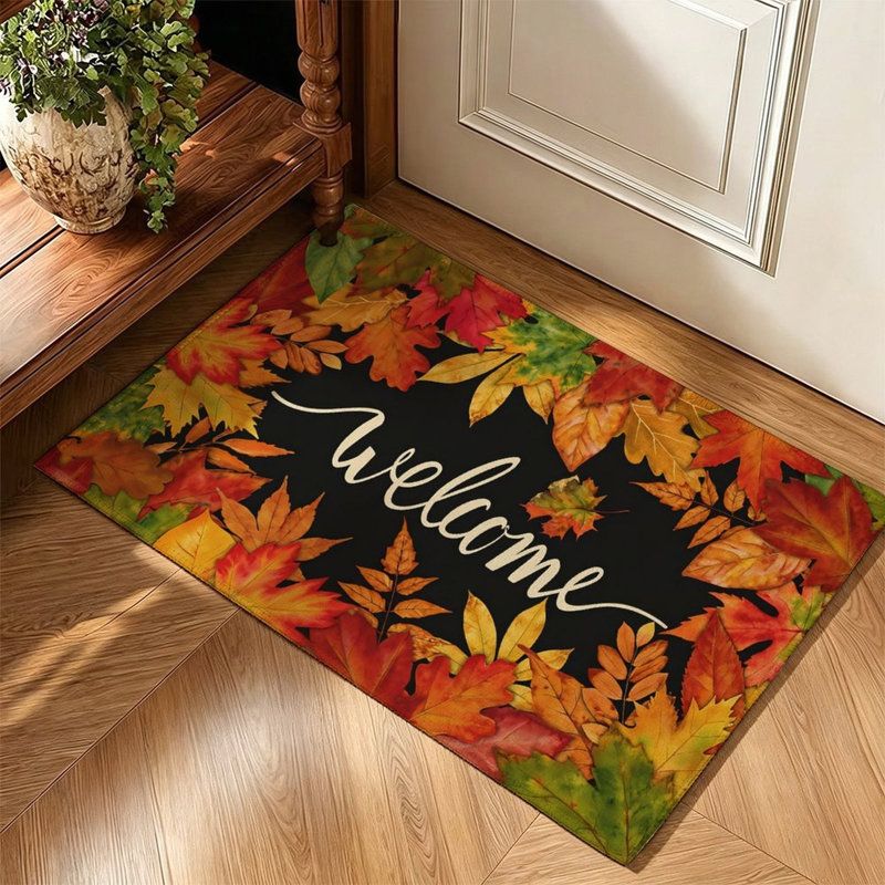 Tapis orange à motif de feuilles d'érable d'automne 47 po x 31 po Fall