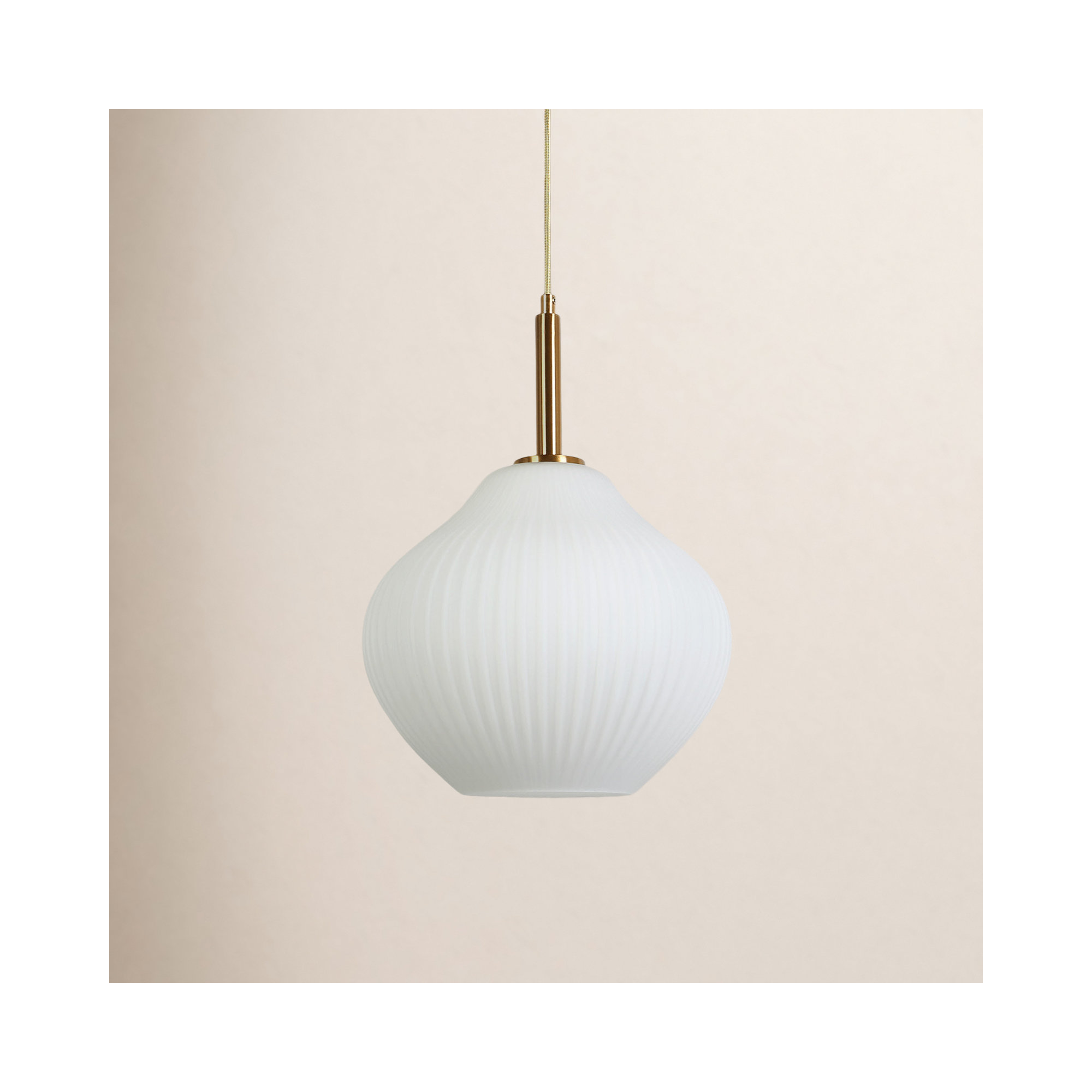 1- Light Modern Ribbed Glass Pendant Light, Polished Brass