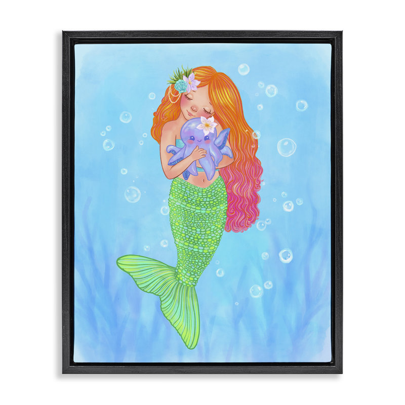 Cadre flottant Sweet Mermaid Love, design par Stephanie Sanchez, Cadre flottant noir de jais, H 21 po x l 17 po