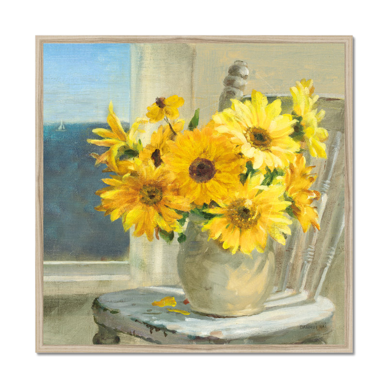 Sunflowers By The Sea Crop Light by Danhui Nai - Painting, 80cm H x 80cm W, Natural Wood Framed Paper Print