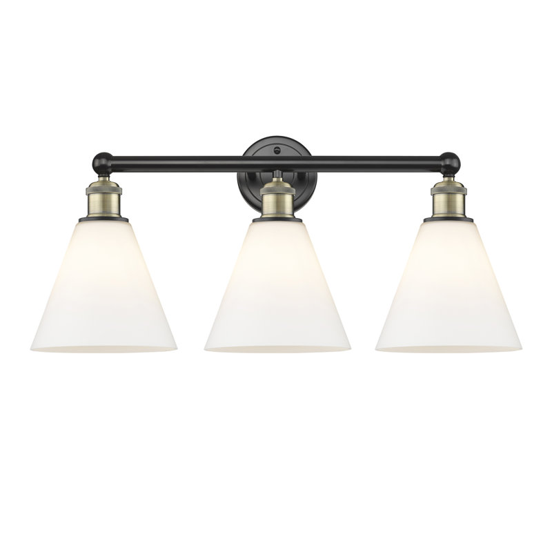 Éclairage de salle de bain à intensité variable à 3 lumières Beva, Blanc mat, Laiton antique noir