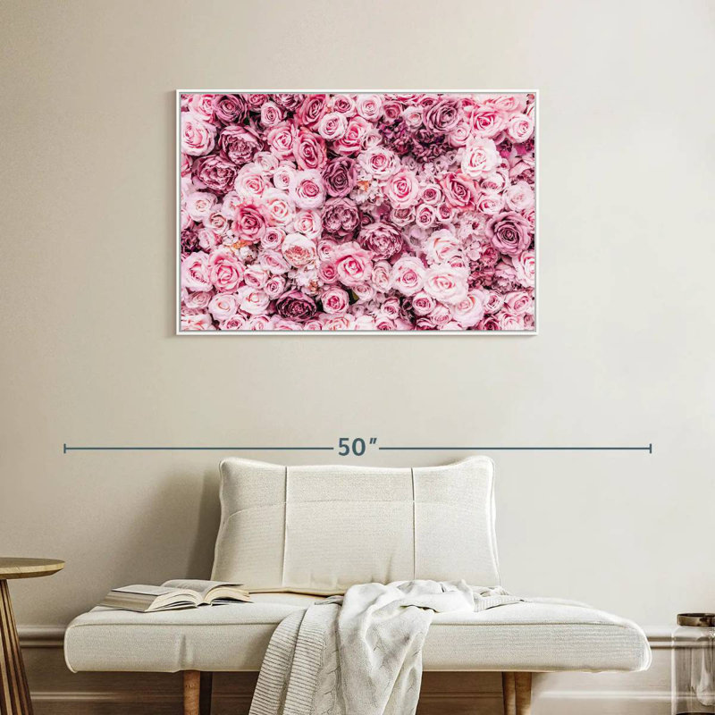 Bed Of Pink Roses, Floating Frame White, 37" X 25"