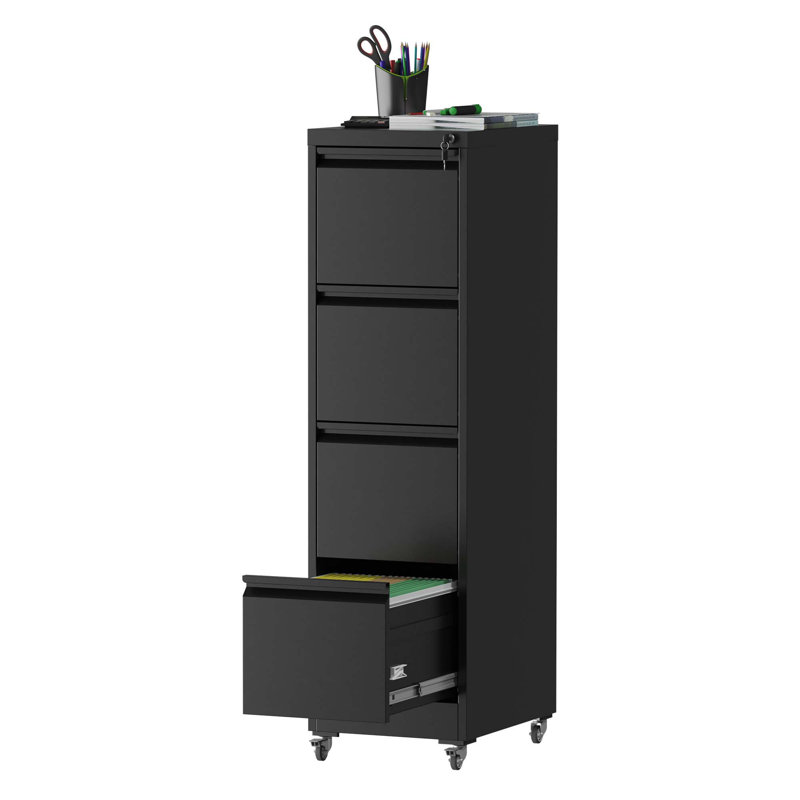 Classeur vertical à 4 tiroirs verrouillables en métal sur roulettes - Armoire verrouillable robuste pour la maison et le bureau