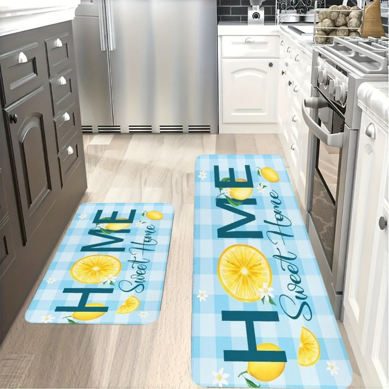 Home Sweet Home Lemon Kitchen Mats for Kitchen & Summer Decor, Blue Yellow 2 Pack