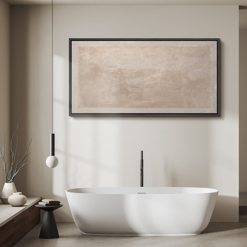 Large Framed Canvas Print Wall Art - Neutral Abstract Print for Minimalist Modern Home Decor, Black, 30" H x 60" W
