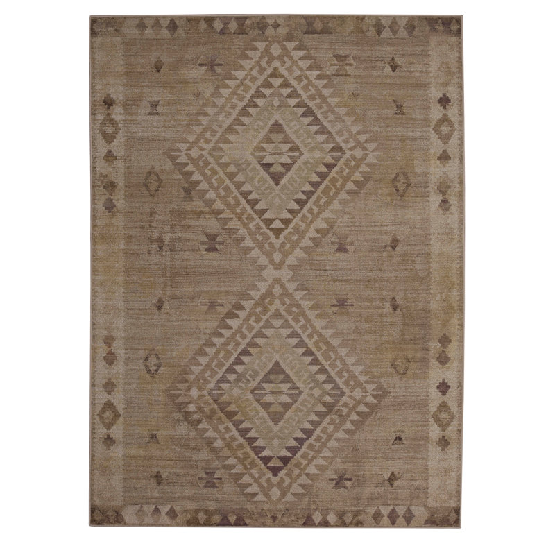 Maril Calhoun Washable Sand And Brown Area Rug, Rectangle 3' x 5'