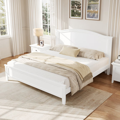 Mirox odern Rustic Wood Platform Bed with Headboard, Slat Support, No Box Spring Required