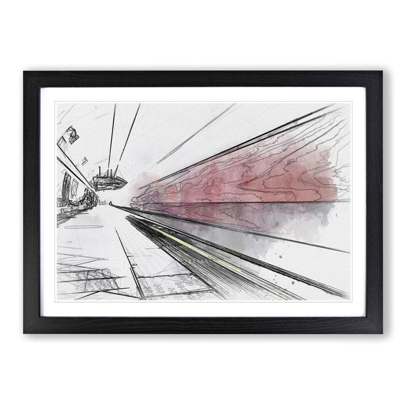 The Blur of the London Underground in Abstract - Picture Frame Drawing Print, 27cm H x 36cm W x 2cm D, Black Framed