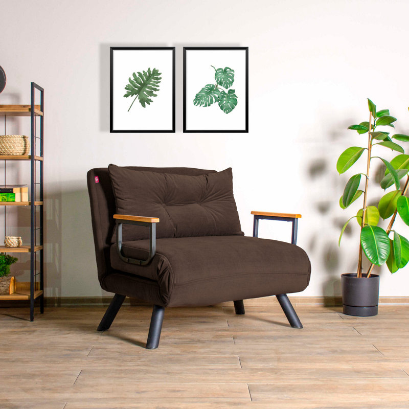 Fauteuil convertible Aakira, Polyester brun