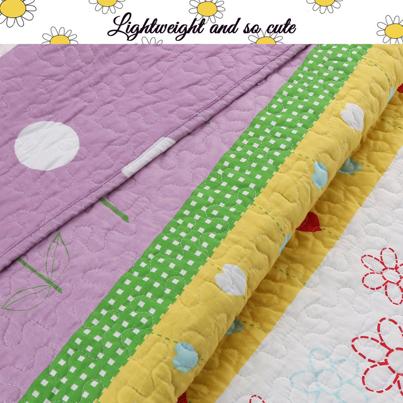 Floral Heart Print Reversible Cotton Twin Quilt Set