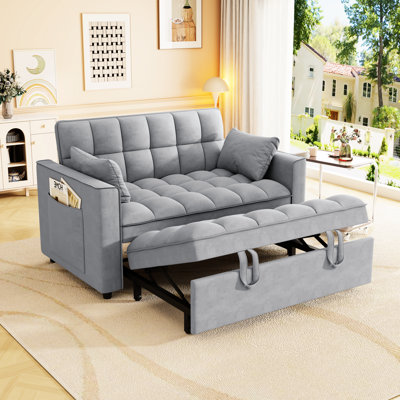 2 - Seat Velvet Convertible Sleeper Bed, 3 Reclining Angle, Pull Out Function, Side Pockets For Small Spaces In Apartment Modern Couch, Angles, by Latitude Run