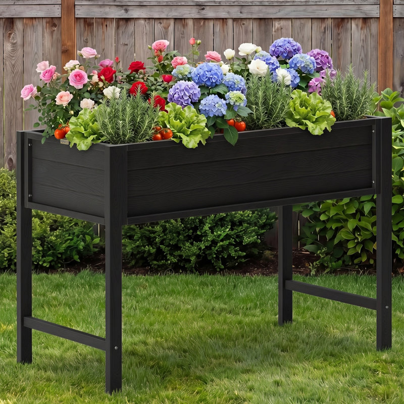 Lit de jardin surélevé toutes saisons avec pattes et doublure - jardinière 48 po x 30 po x 24 po pour patio - Jardiniers supérieurs pour planter des fleurs de légumes (noir)
