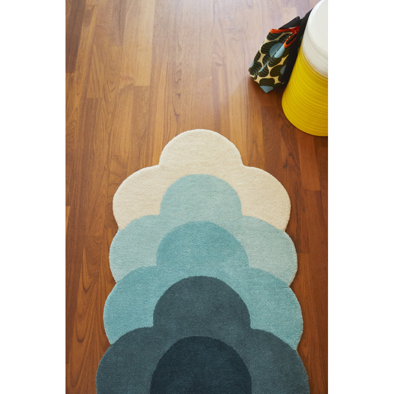 Wool Floral Area Rug in Teal/Cream/Black, Novelty 2' x 7'6"