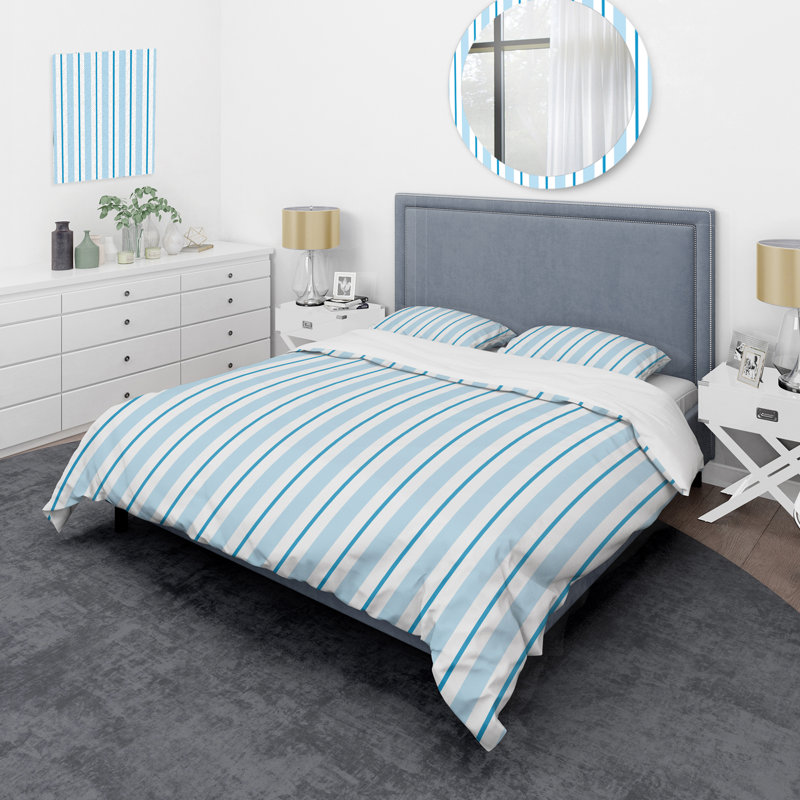 Motif à rayures bleues et vertes - Ensemble de housse de couette abstrait - Microfibre de polyester