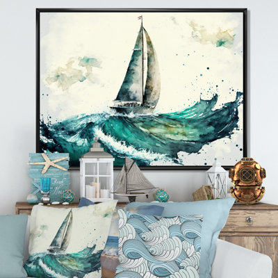 Aquarelle, voilier, croisières sur les vagues VI - reproduction sur toile