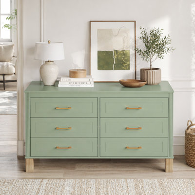 Commode de rangement moderne à 6 tiroirs avec poignées en métal et pieds en bois massif pour chambre d'enfant