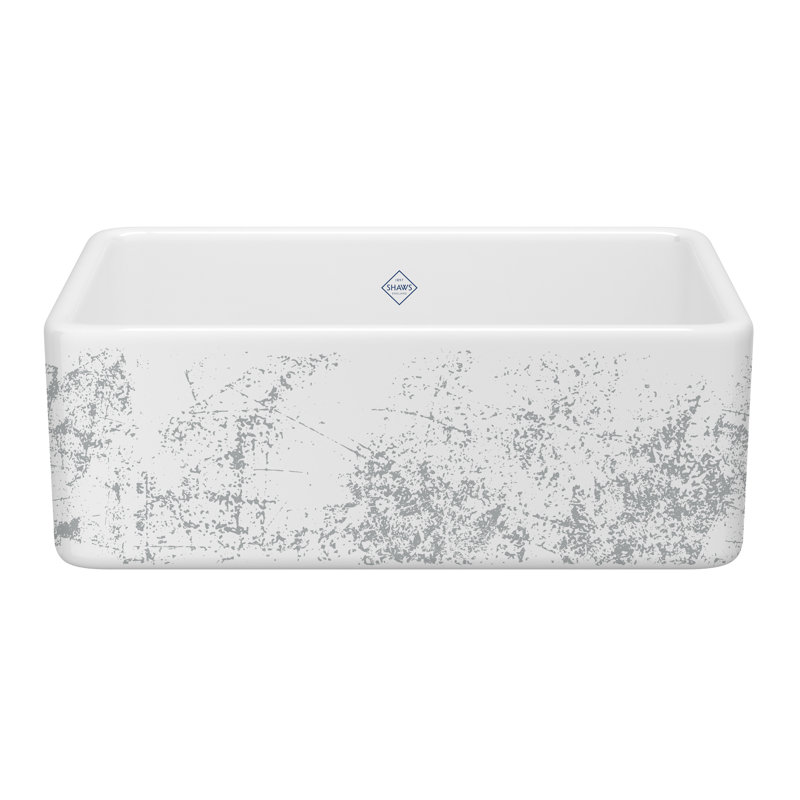 Shaws 30" Single Bowl Farmhouse Apron Front Fireclay Kitchen Sink, Metallic Silver