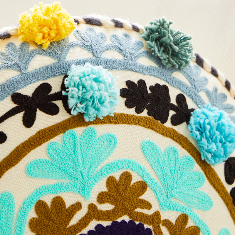 Embroidered Cotton Blend Throw Pillow