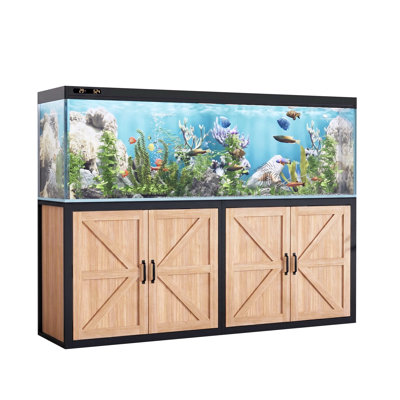 125-150 Gallon Fish Tank Stand With Power Outlet, Heavy Duty Aquarium Stand With Cabinet Storage For Fish Tank Filters And Accessories, 72.9" L*18.9" W Tabletop, 2200 Lbs Capacity, Natural