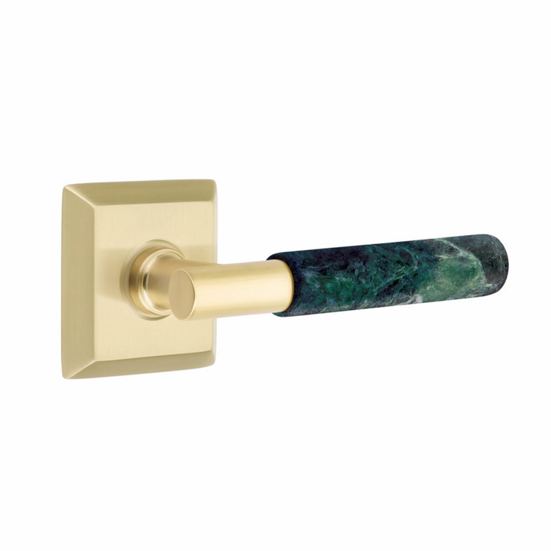 Emtek Select Privacy Leverset, Quincy Rosette, T-Bar Stem, Light Terrazzo Handle, LH, Satin Brass/White Marble