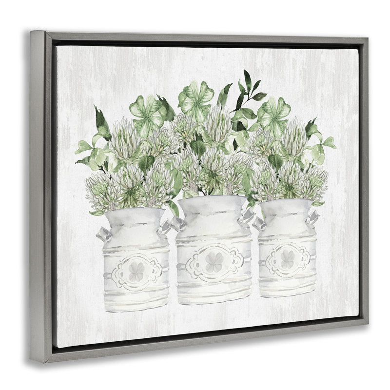 Bouquets rustiques de trèfle, 17" H x 21" W, Cadre flottant gris lustré