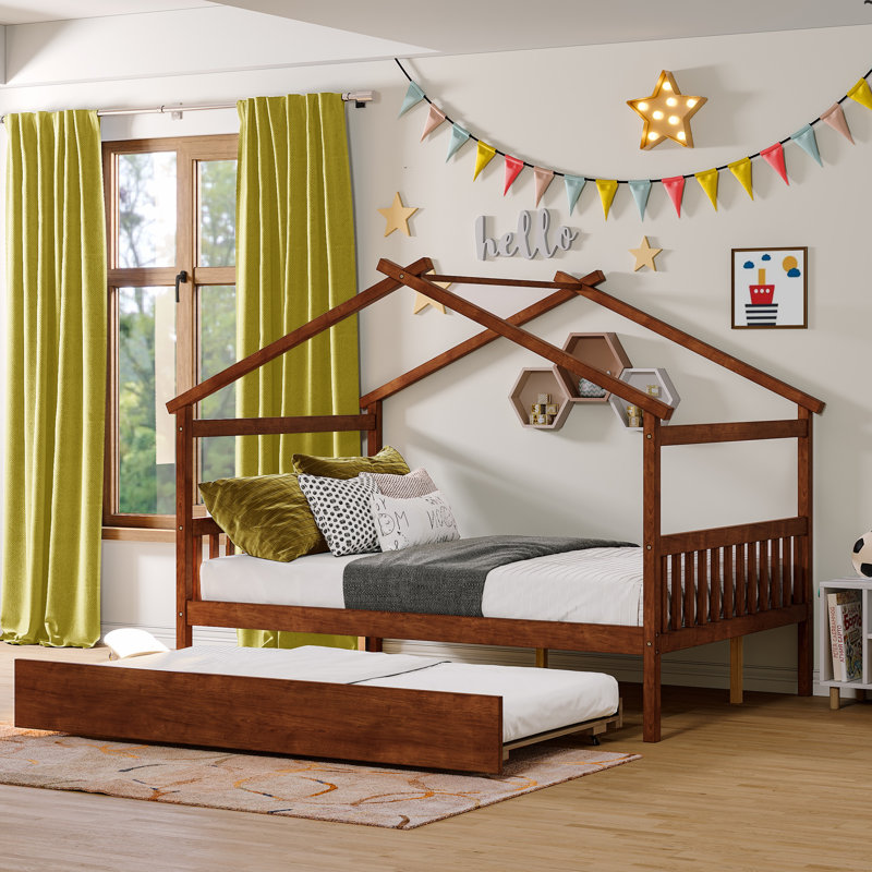 Aashini Kids Platform with Trundle, Full, Walnut