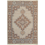Ivory Hand-Knotted Wool Framed Medallion Geometric Modern Contemporary Carpet Rug