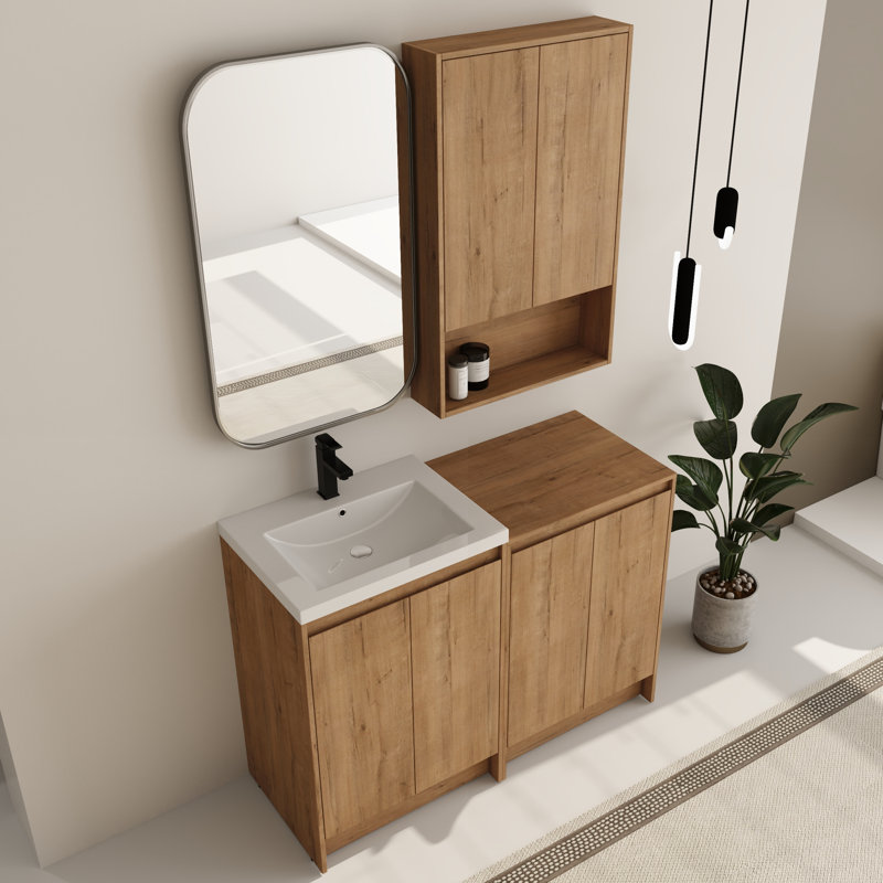 Ensemble de meuble-lavabo simple autoportant 48 po avec comptoir en résine et armoire murale 24 po Bellmead
