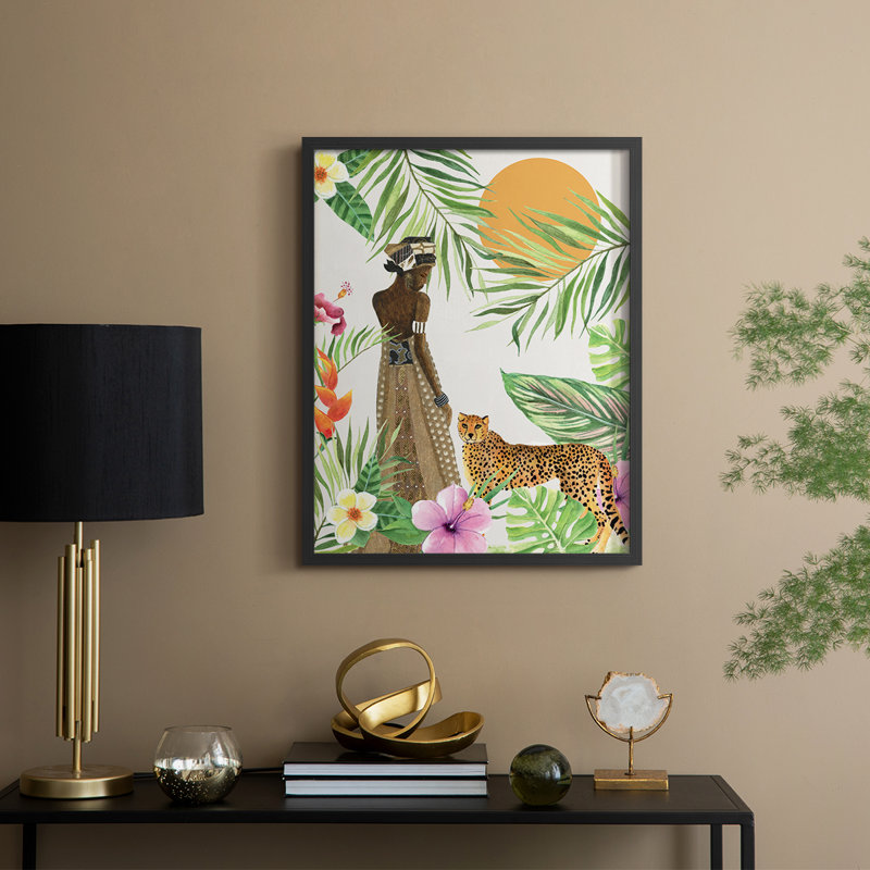 Feline Tropics I, reproduction encadrée - bois massif, H 15 po x l 12 po, Noir, noir, noir, noir