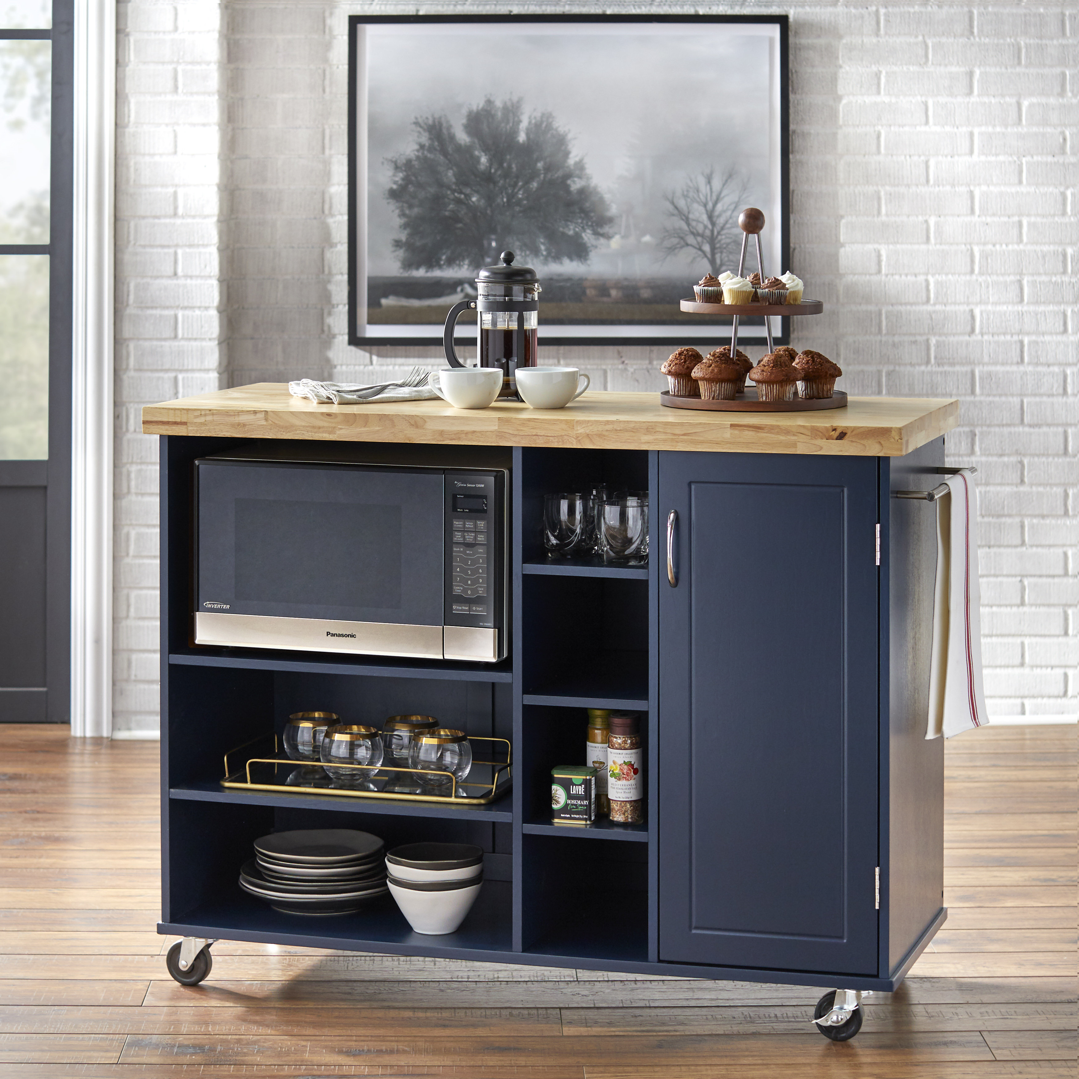 Ebern Designs Drolet 48" Kitchen Cart Solid Wood Top & Reviews Wayfair
