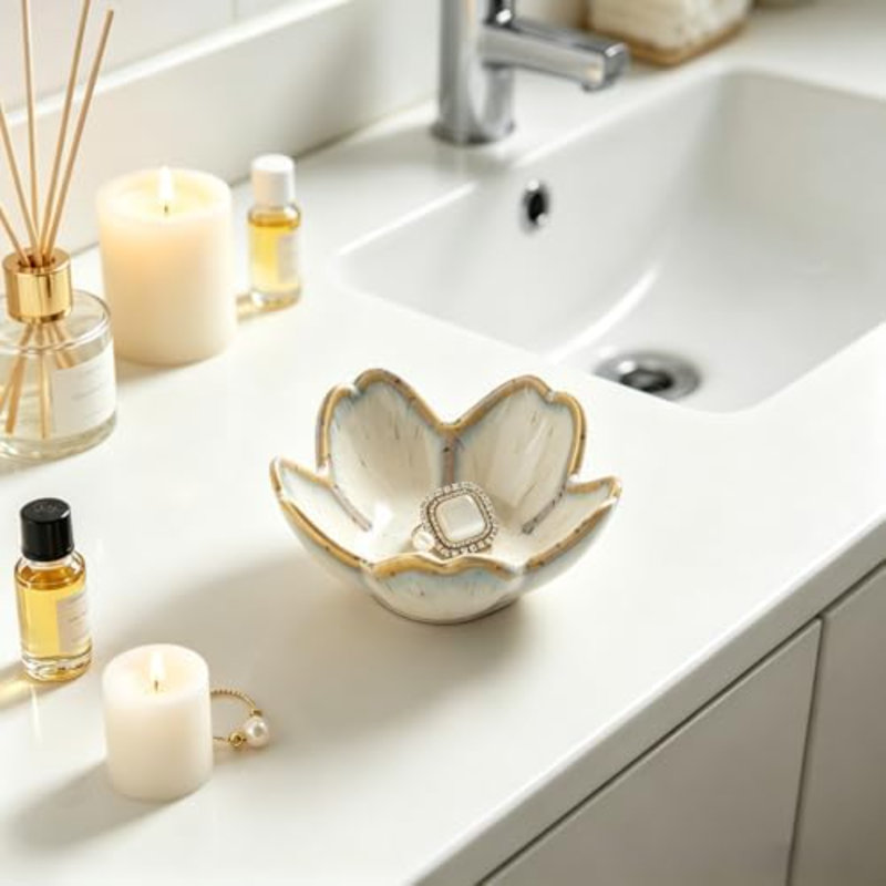 Flower Ring Holder Dish, Ceramic Jewelry Tray, Small Trinket Dish
