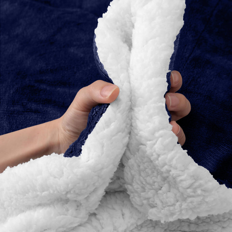 Misuzu Super Soft Reversible Sherpa Fleece Blanket, Double, Blue