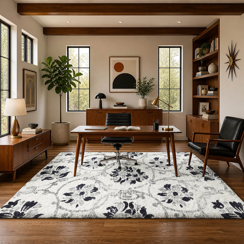 Tapis Dream Shag ADS766 de qualité supérieure, lavable à la machine et à motif floral, Black, 3' x 5'
