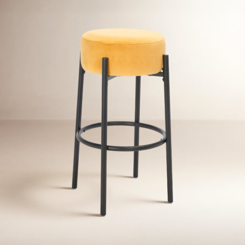 Colombe Upholstered Stool with Metal Frame, Mustard, Bar Stool (30" Seat Height)