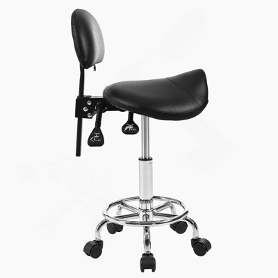 Saddle Stool with Back Support, Rolling Stools with Foot Rest, Ergonomic Adjustable Stool with Wheels, Backrest Adjustable Height & Angle for Salon Spa Tattoo Massage Swivel Stool Chair.