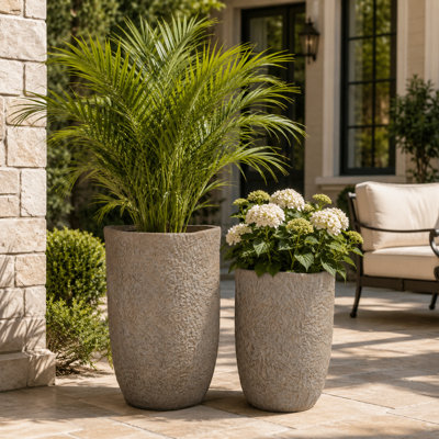 Ensemble de pots à fleurs Modern Modern MGO avec aspect béton texturé pour porche et entrée