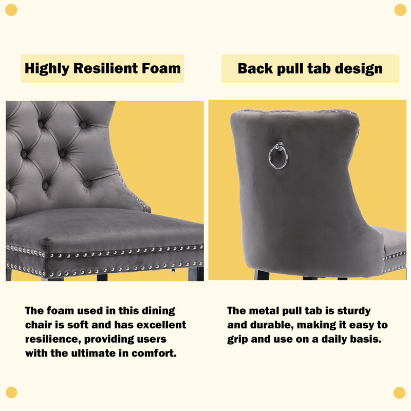 Upholstered Tufted Wingback Velvet Counter Bar Stool (Set of 4), Black, Gray