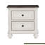 Table de chevet en bois avec finition blanc antique et brun pour le look de planche de chambre à coucher, 2 tiroirs, meuble