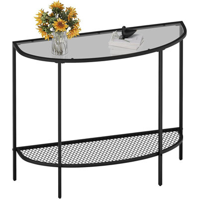 Console demi-lune à 2 niveaux en verre - entrée moderne ou table basse pour le salon ou le couloir, verre gris, assemblage facile