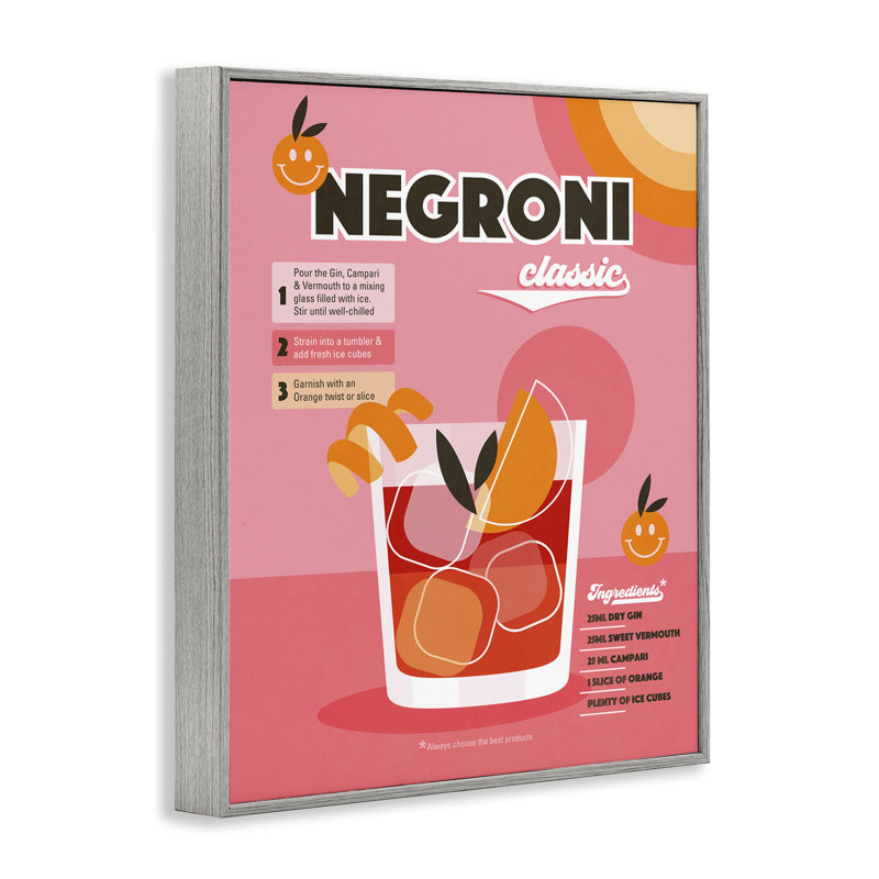 «Retro Negroni Cocktail Recipe», estampe numérique encadrée par Dominique Vari bk-065, Estampe numérique Farmhouse