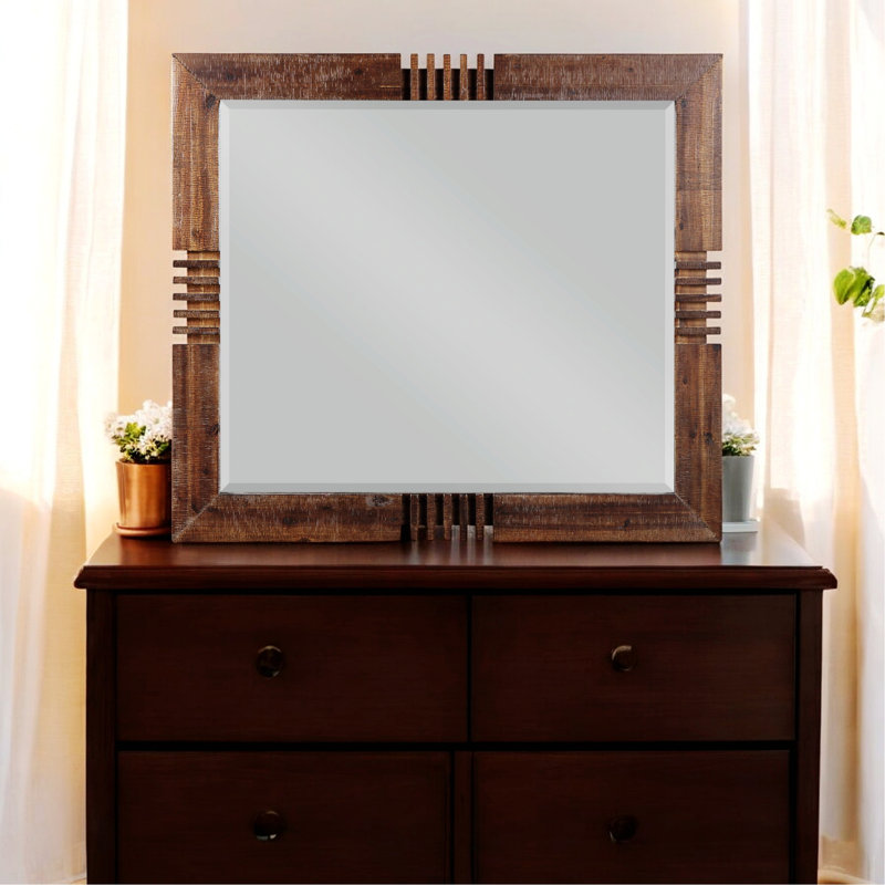 Miroir de chambre à coucher horizontal, miroir d'appoint à cadre en bois