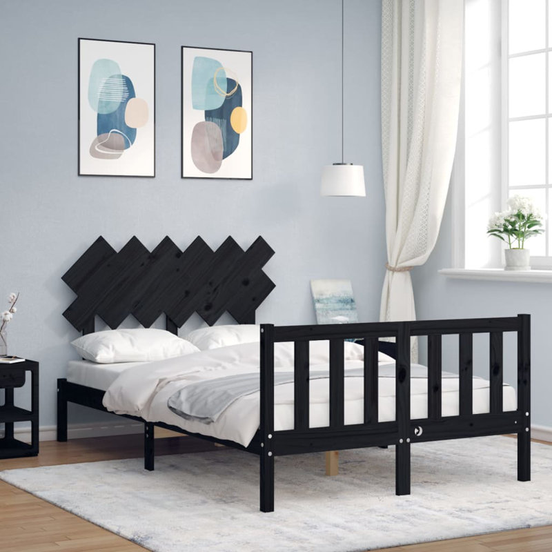 Bed Frame with Headboard, Black, Double (4'6)