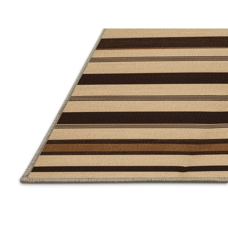 Tapis beige lavable rayé brun chocolat, Rectangle de 5 pi x 8 pi