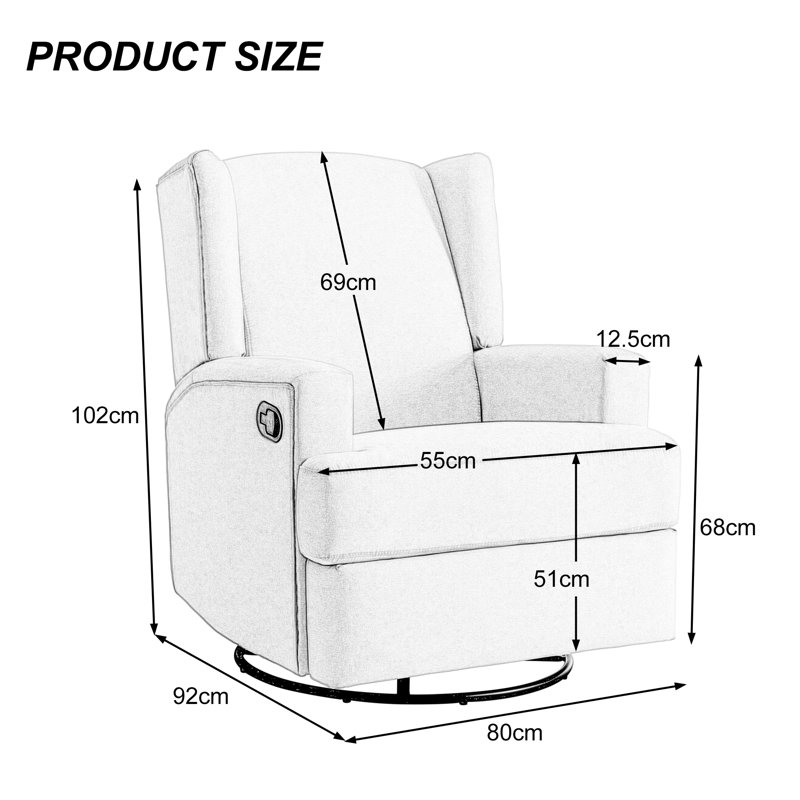 Upholstered 80 cm W Manual - Push Back Swivel Rock  Glider Recliner, Cream