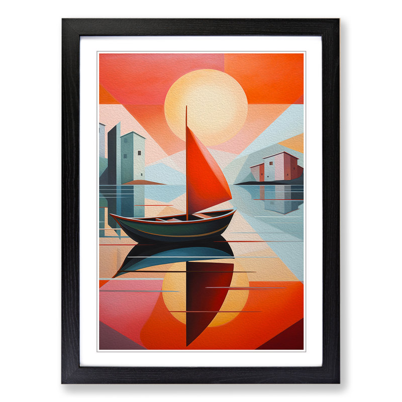 Boat on a Lake Constructivism - Framed Print, 34cm H x 25cm W x 2cm D, Black Framed
