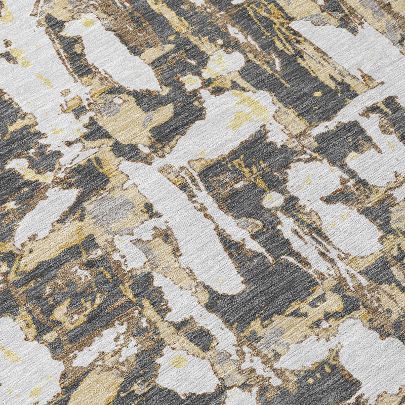 Machine Washable Indoor/Outdoor Chantille ACN2678 Abstract Rug, Graphite, 3' x 5'