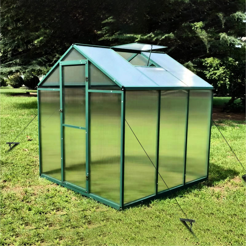 Serre de 6 pi x 6 pi - Panneaux en polycarbonate résistants au vent et à hauteur de cadre en aluminium pour une conception de jardinage toutes saisons